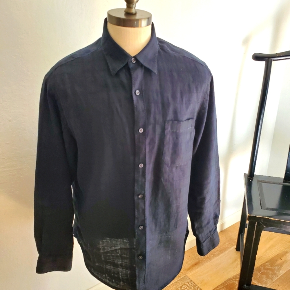 Tommy Bahama Black 100% Linen Shirt Large